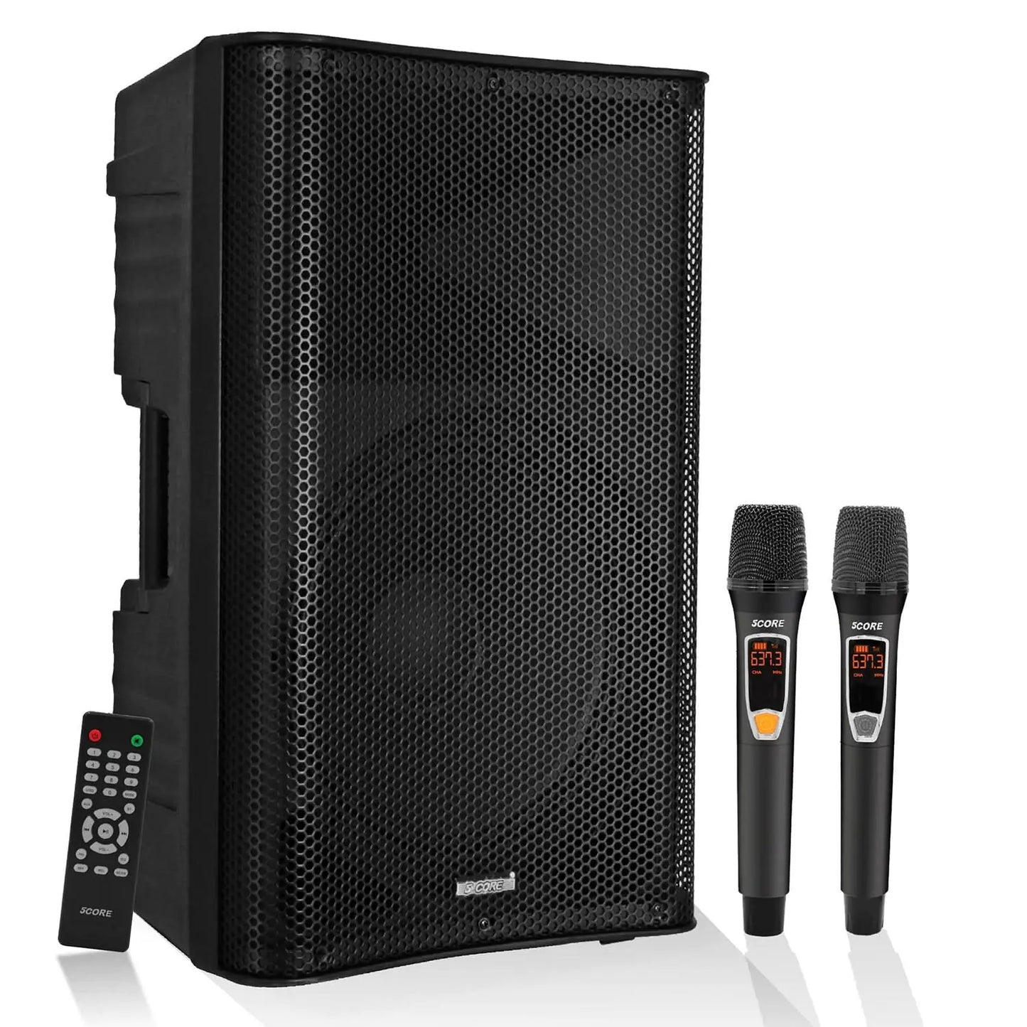 Altavoz Bluetooth para fiestas 5Core DJ Sistema de megafonía para karaoke de 12 pulgadas + 2 micrófonos inalámbricos