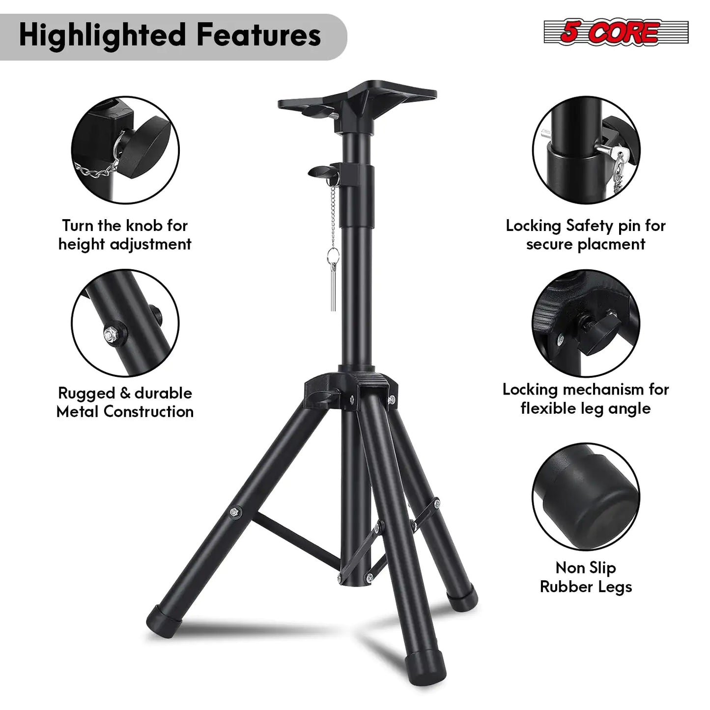 Soporte Trípode Alto Ajustable 5Core para Altavoz 36 Pulgadas, Montaje en Poste para DJ y Monitores de Estudio