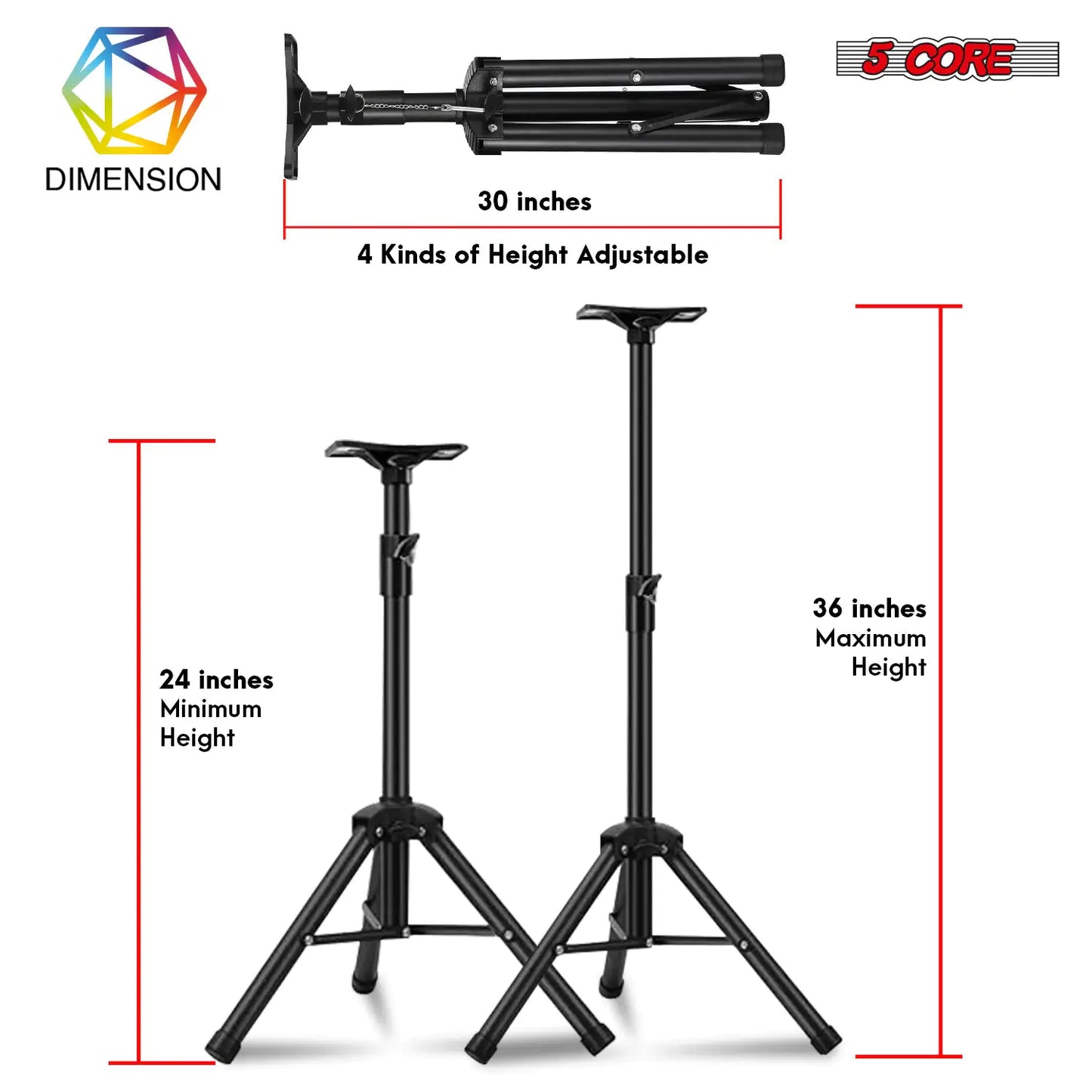 Soporte Trípode Alto Ajustable 5Core para Altavoz 36 Pulgadas, Montaje en Poste para DJ y Monitores de Estudio