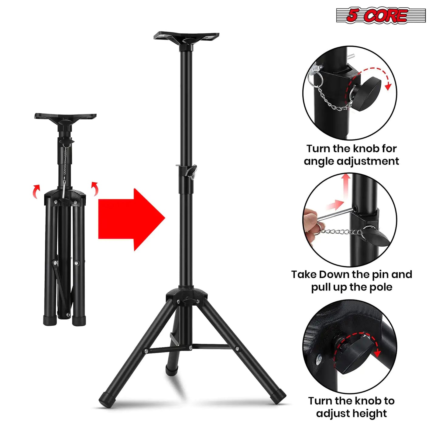 Soporte Trípode Alto Ajustable 5Core para Altavoz 36 Pulgadas, Montaje en Poste para DJ y Monitores de Estudio