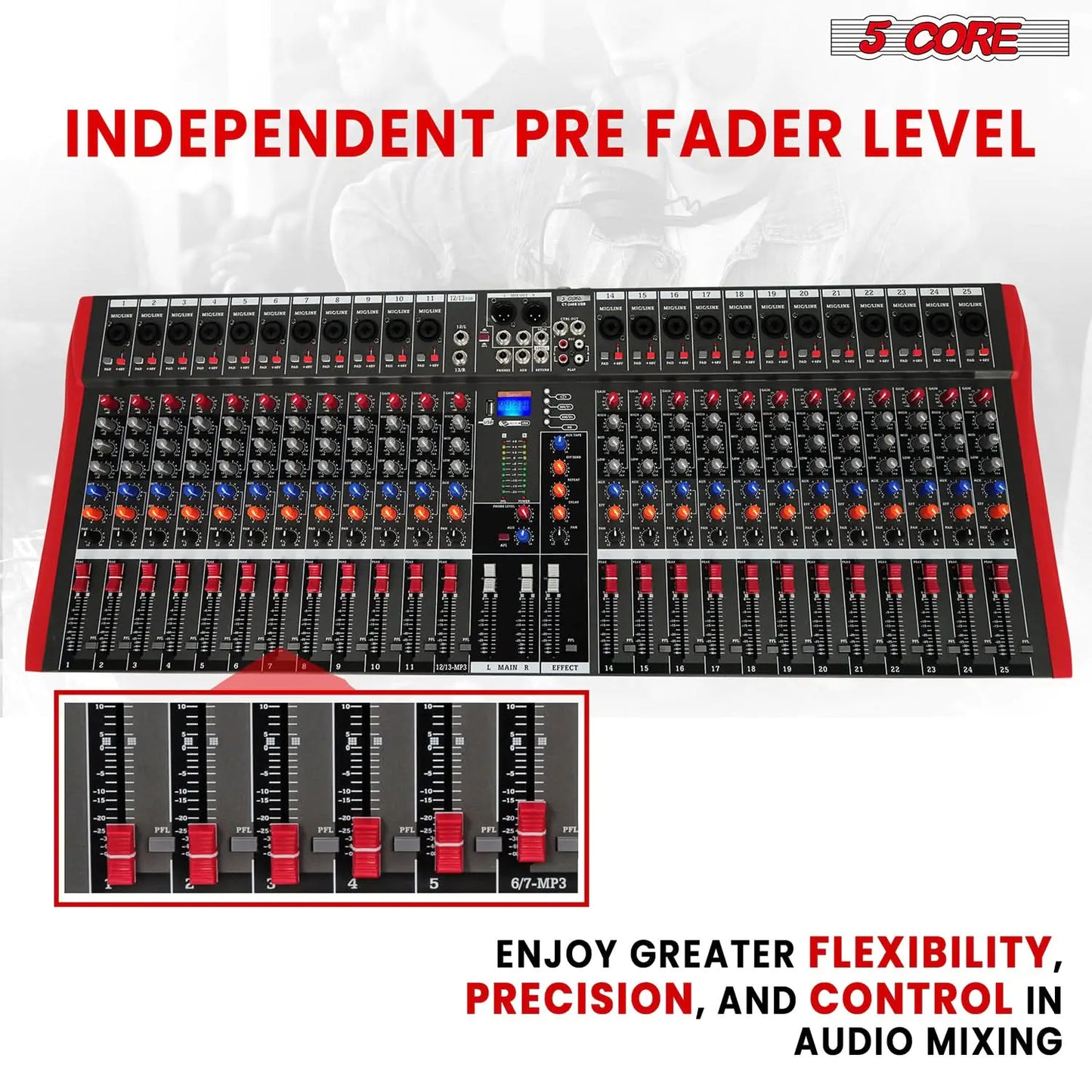 5Core Mezclador de Audio 24 Canales Tabla de Mezclas DJ Bluetooth USB Analógico Profesional
