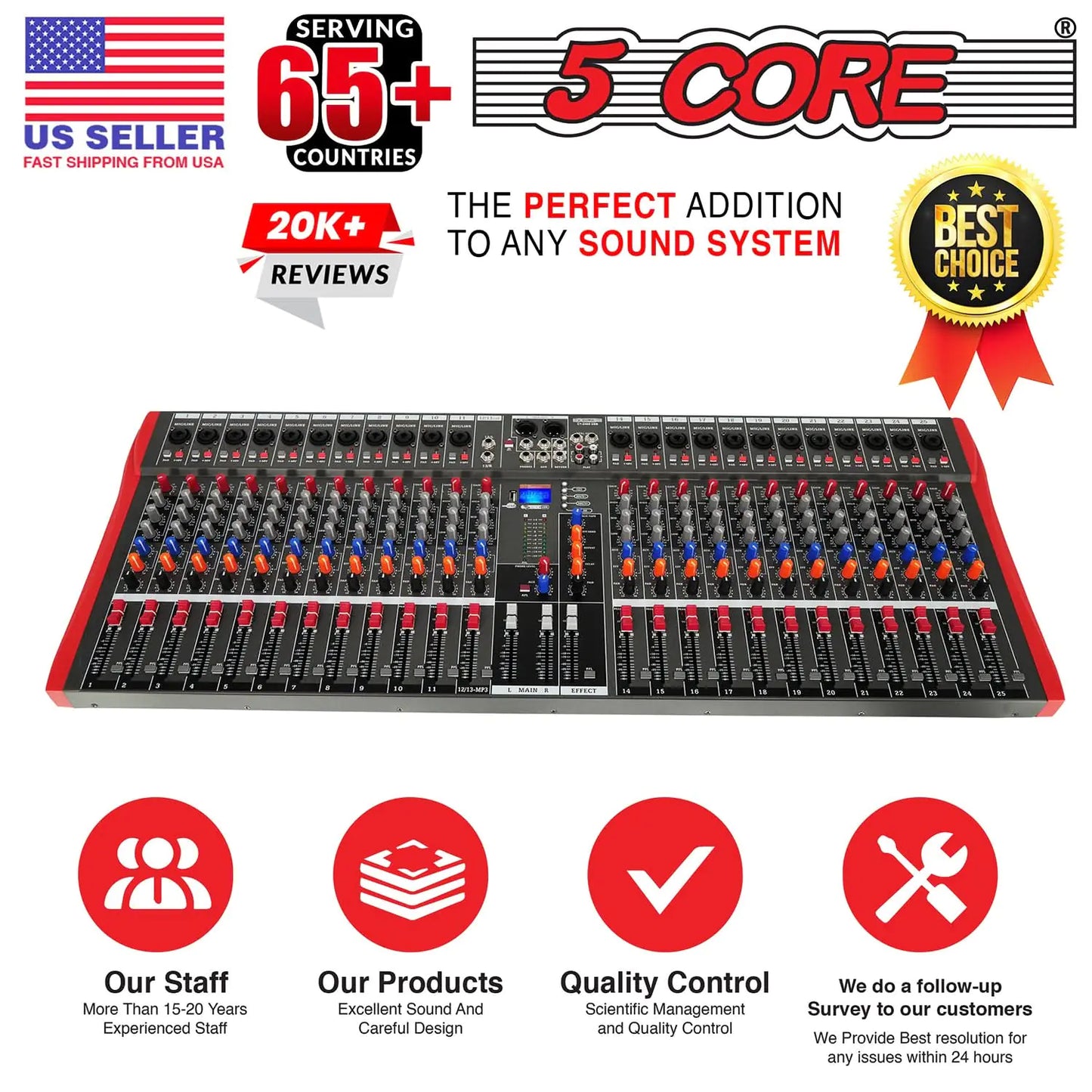 5Core Mezclador de Audio 24 Canales Tabla de Mezclas DJ Bluetooth USB Analógico Profesional