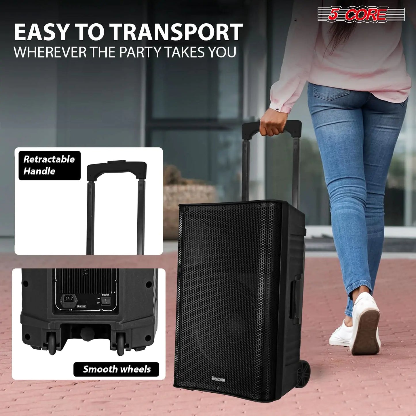 Altavoz Bluetooth para fiestas 5Core DJ Sistema de megafonía para karaoke de 12 pulgadas + 2 micrófonos inalámbricos