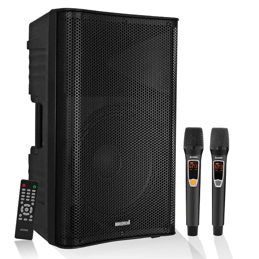 Altavoz Bluetooth para fiestas 5Core DJ Sistema de megafonía para karaoke de 12 pulgadas + 2 micrófonos inalámbricos