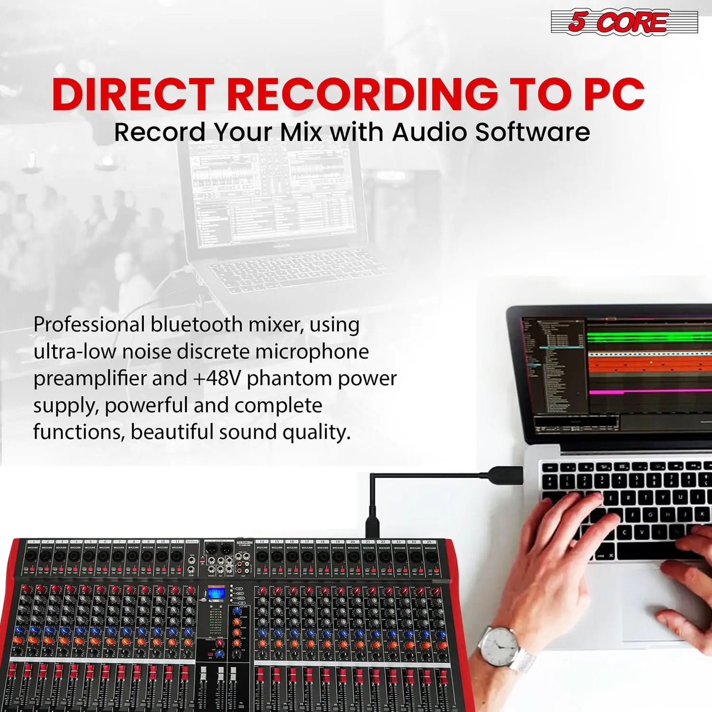 5Core Mezclador de Audio 24 Canales Tabla de Mezclas DJ Bluetooth USB Analógico Profesional
