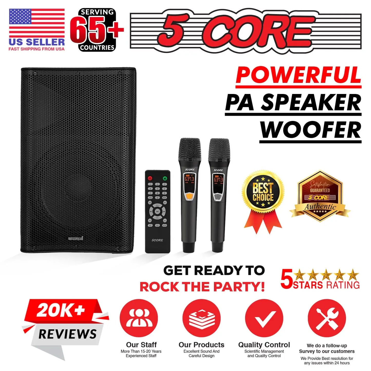 Altavoz Bluetooth para fiestas 5Core DJ Sistema de megafonía para karaoke de 12 pulgadas + 2 micrófonos inalámbricos