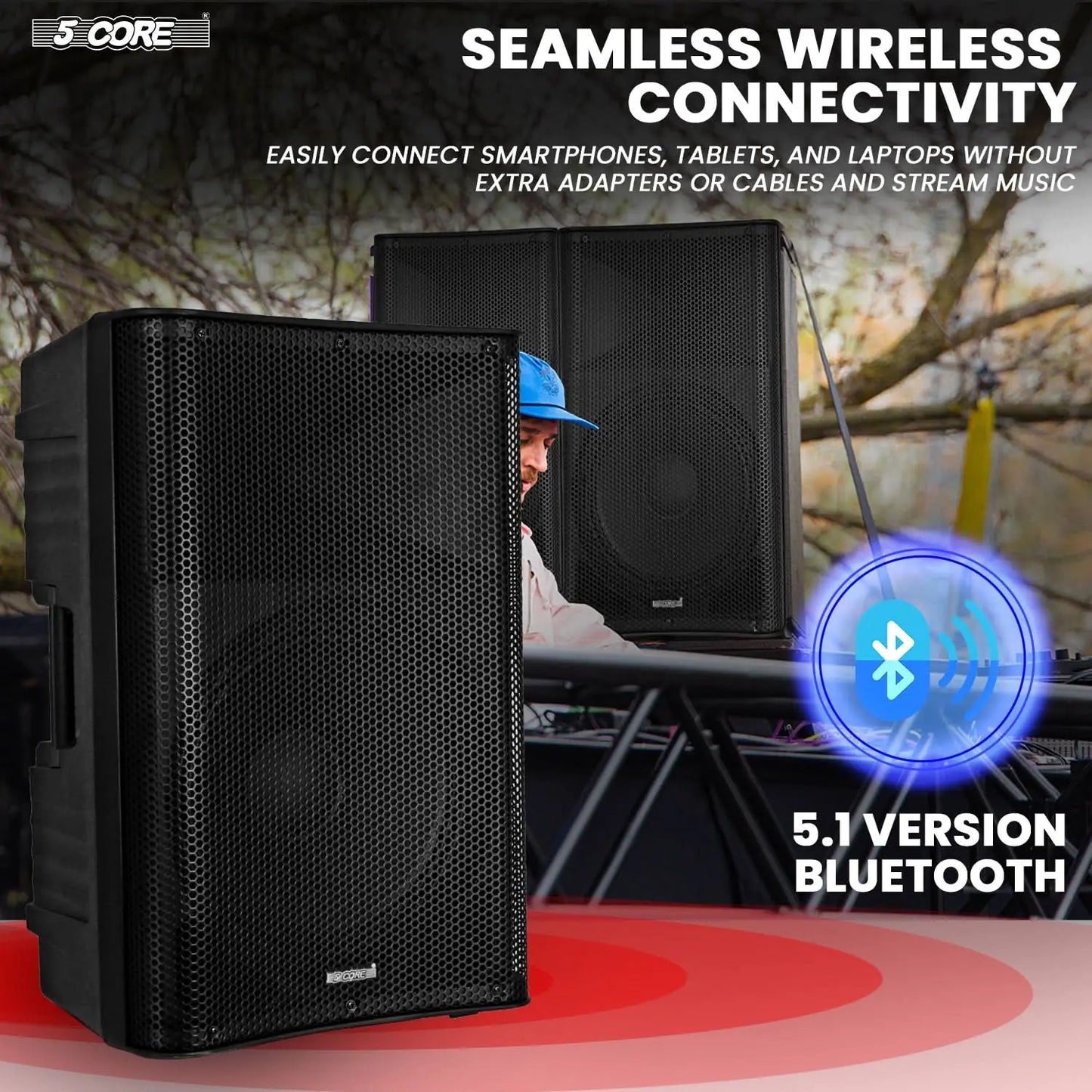Altavoz Bluetooth para fiestas 5Core DJ Sistema de megafonía para karaoke de 12 pulgadas + 2 micrófonos inalámbricos