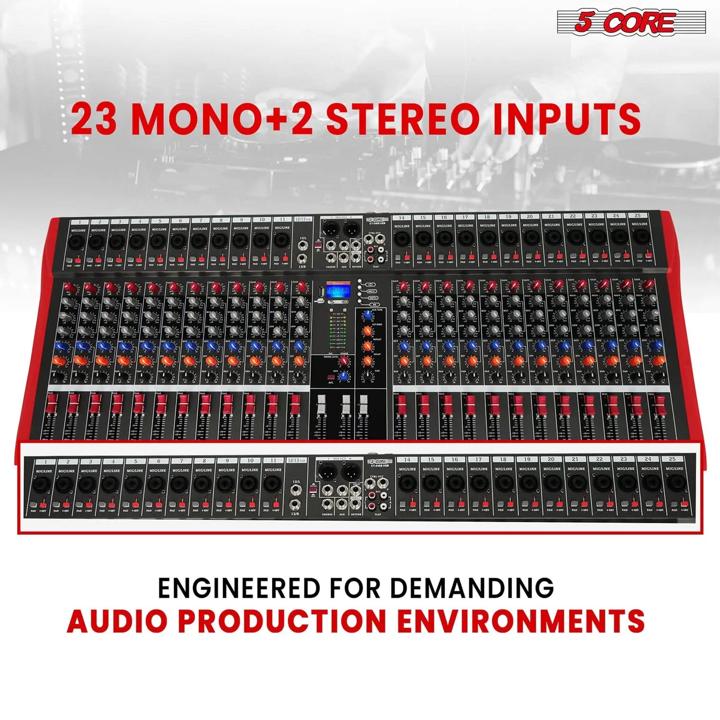 5Core Mezclador de Audio 24 Canales Tabla de Mezclas DJ Bluetooth USB Analógico Profesional